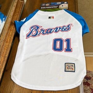 Pets First-Dog Jersey- Braves-Genuine Major League Merchandise. Sz L. White/Blue